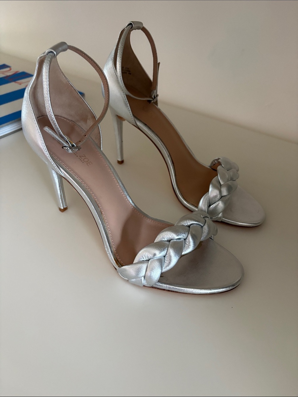 Rachel Zoe Silver Braided Ankle-Strap Heels